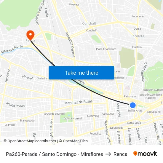 Pa260-Parada / Santo Domingo - Miraflores to Renca map