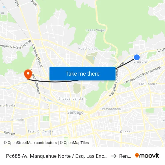 Pc685-Av. Manquehue Norte / Esq. Las Encinas to Renca map