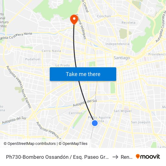 Ph730-Bombero Ossandón / Esq. Paseo Grohnert to Renca map