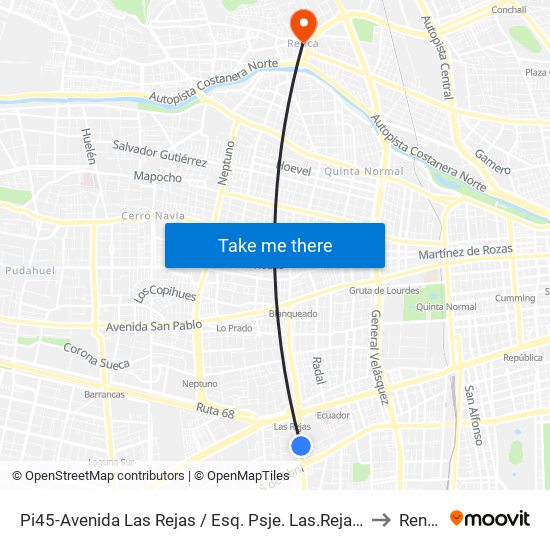 Pi45-Avenida Las Rejas / Esq. Psje. Las.Rejas-Sur to Renca map