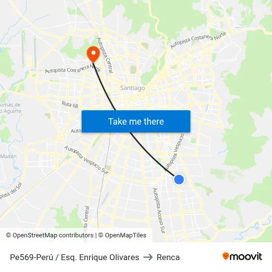 Pe569-Perú / Esq. Enrique Olivares to Renca map