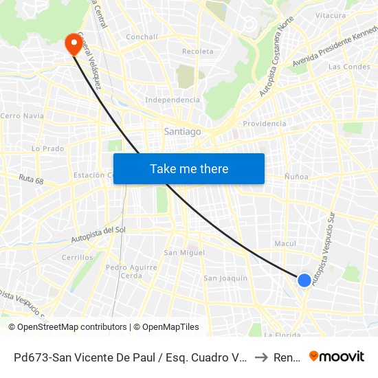 Pd673-San Vicente De Paul / Esq. Cuadro Verde to Renca map