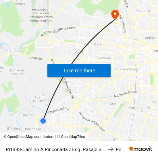 Pi1493-Camino A Rinconada / Esq. Pasaje Santo Padre to Renca map