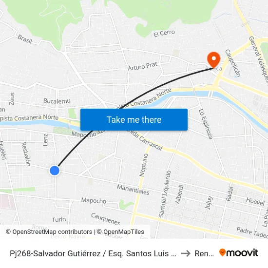 Pj268-Salvador Gutiérrez / Esq. Santos Luis Medel to Renca map