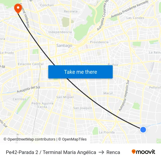 Pe42-Parada 2 / Terminal María Angélica to Renca map