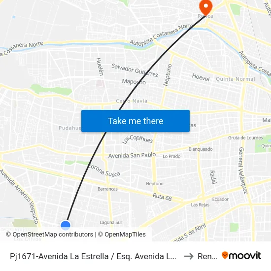 Pj1671-Avenida La Estrella / Esq. Avenida Los Mares to Renca map