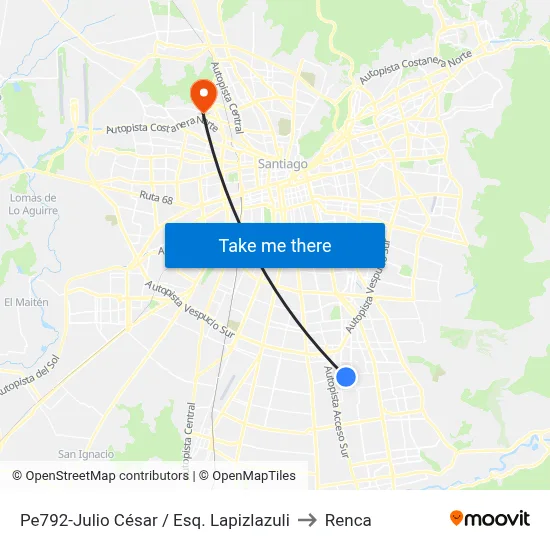 Pe792-Julio César / Esq. Lapizlazuli to Renca map
