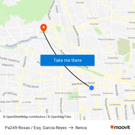 Pa249-Rosas / Esq. García Reyes to Renca map