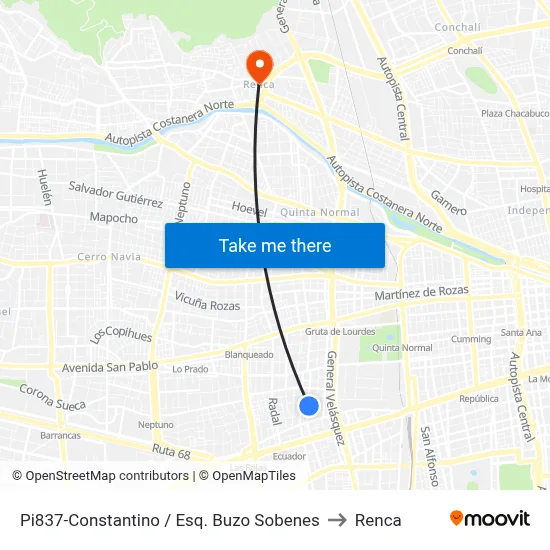 Pi837-Constantino / Esq. Buzo Sobenes to Renca map