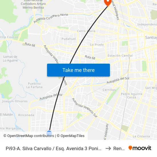 Pi93-A. Silva Carvallo / Esq. Avenida 3 Poniente to Renca map