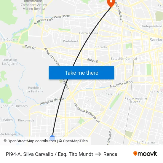 Pi94-A. Silva Carvallo / Esq. Tito Mundt to Renca map