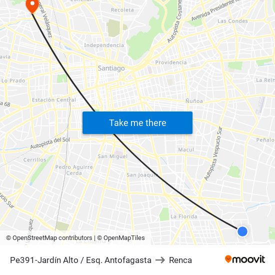 Pe391-Jardín Alto / Esq. Antofagasta to Renca map
