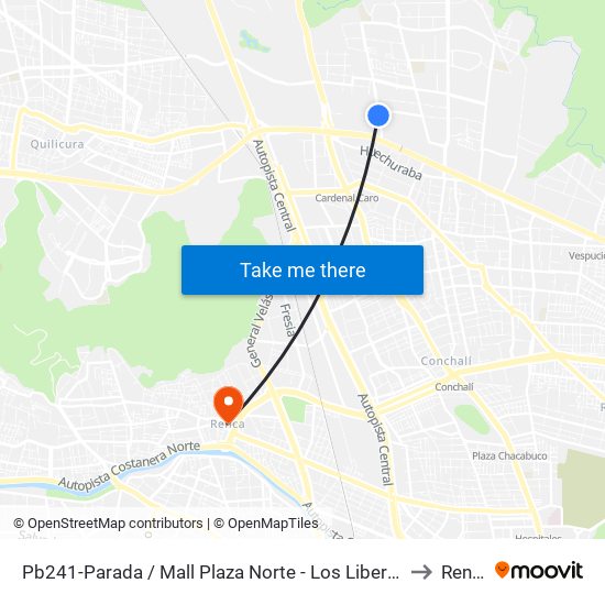 Pb241-Parada / Mall Plaza Norte - Los Libertadores to Renca map