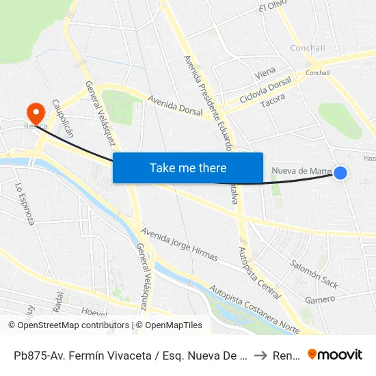 Pb875-Av. Fermín Vivaceta / Esq. Nueva De Matte to Renca map