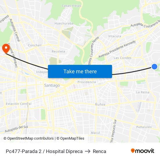 Pc477-Parada 2 / Hospital Dipreca to Renca map