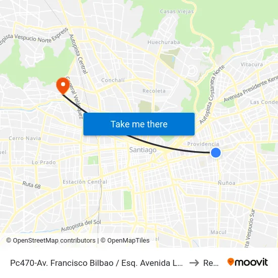 Pc470-Av. Francisco Bilbao / Esq. Avenida Los Leones to Renca map