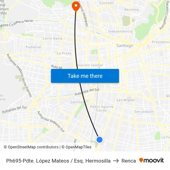 Ph695-Pdte. López Mateos / Esq. Hermosilla to Renca map