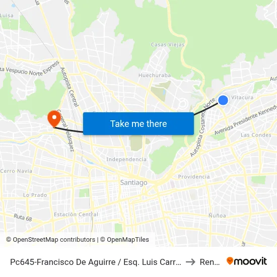 Pc645-Francisco De Aguirre / Esq. Luis Carrera to Renca map