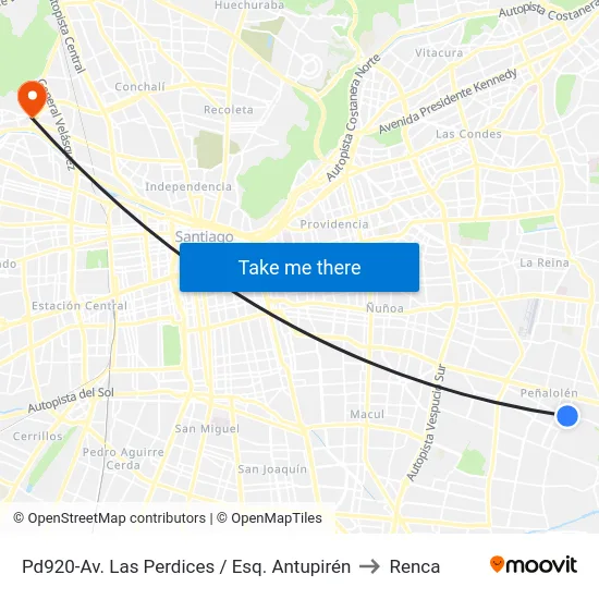 Pd920-Av. Las Perdices / Esq. Antupirén to Renca map