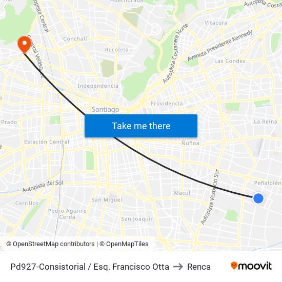 Pd927-Consistorial / Esq. Francisco Otta to Renca map