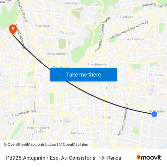 Pd925-Antupirén / Esq. Av. Consistorial to Renca map