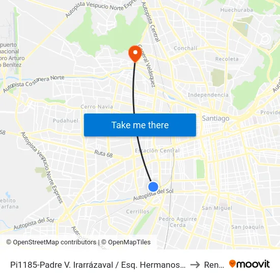 Pi1185-Padre V. Irarrázaval / Esq. Hermanos Carrera to Renca map