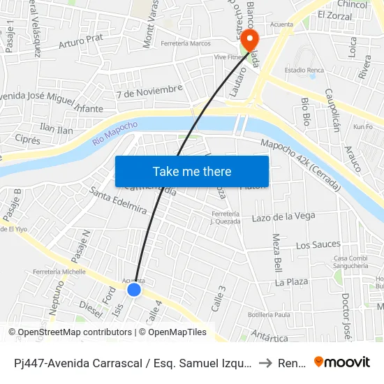 Pj447-Avenida Carrascal / Esq. Samuel Izquierdo to Renca map