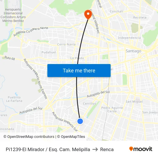 Pi1239-El Mirador / Esq. Cam. Melipilla to Renca map