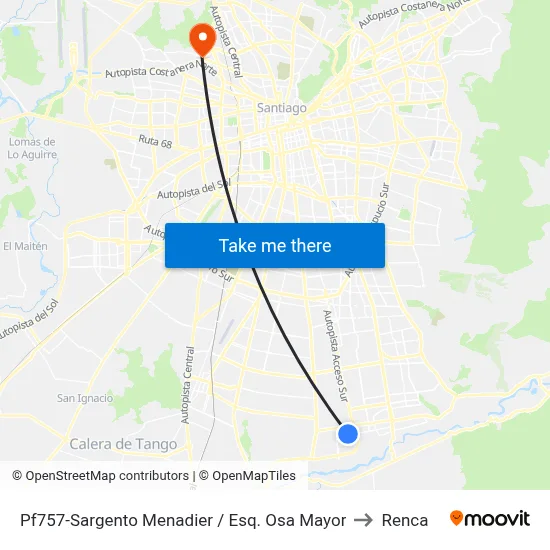 Pf757-Sargento Menadier / Esq. Osa Mayor to Renca map