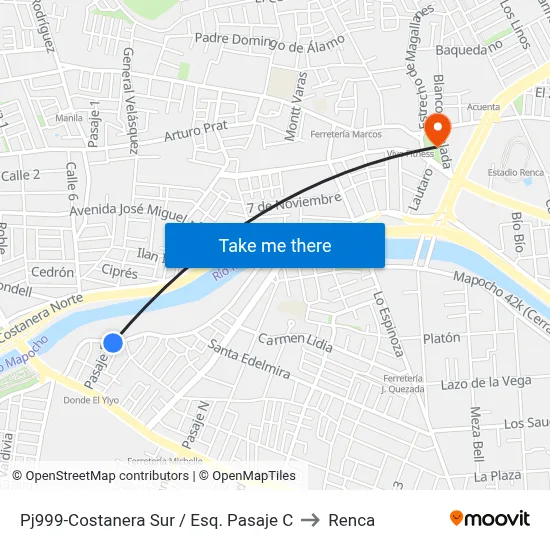 Pj999-Costanera Sur / Esq. Pasaje C to Renca map