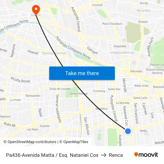 Pa436-Avenida Matta / Esq. Nataniel Cox to Renca map