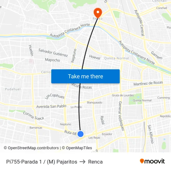 Pi755-Parada 1 / (M) Pajaritos to Renca map