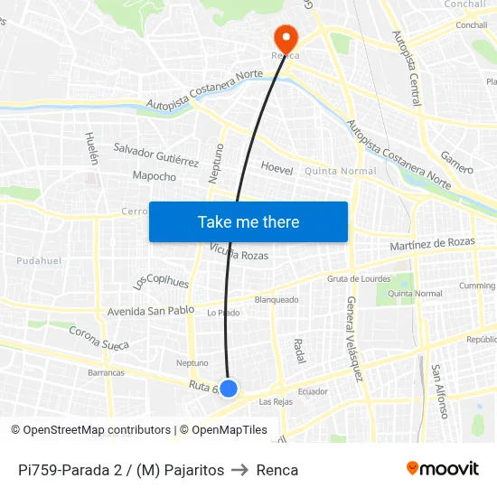 Pi759-Parada 2 / (M) Pajaritos to Renca map