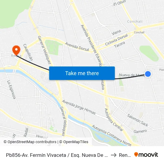 Pb856-Av. Fermín Vivaceta / Esq. Nueva De Matte to Renca map