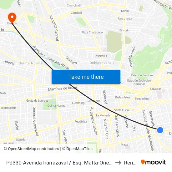Pd330-Avenida Irarrázaval / Esq. Matta-Oriente to Renca map
