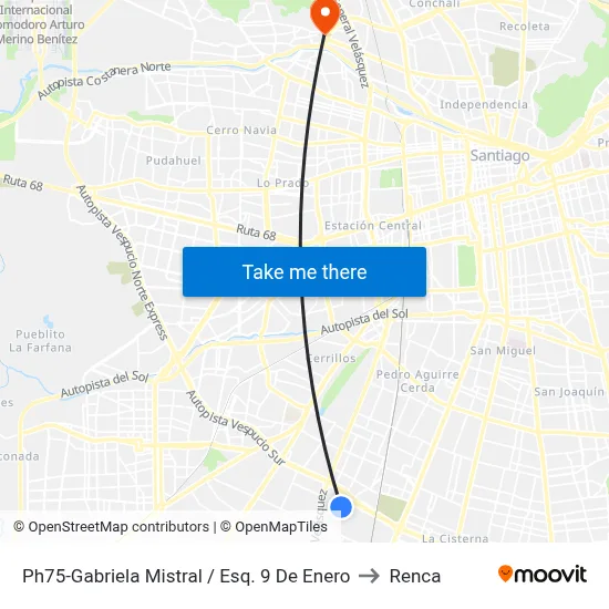 Ph75-Gabriela Mistral / Esq. 9 De Enero to Renca map