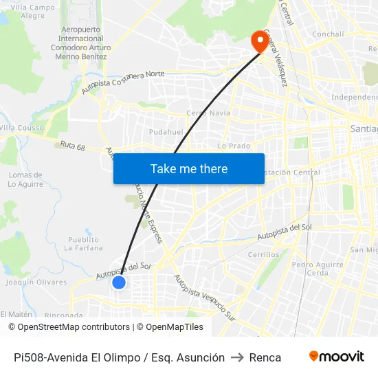 Pi508-Avenida El Olimpo / Esq. Asunción to Renca map