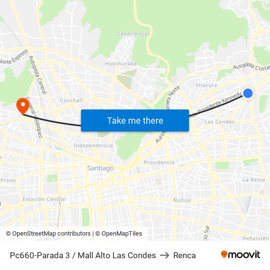 Pc660-Parada 3 / Mall Alto Las Condes to Renca map