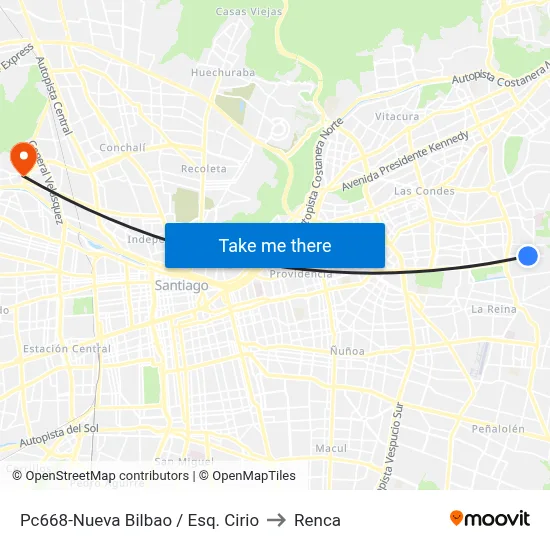 Pc668-Nueva Bilbao / Esq. Cirio to Renca map