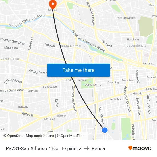 Pa281-San Alfonso / Esq. Espiñeira to Renca map