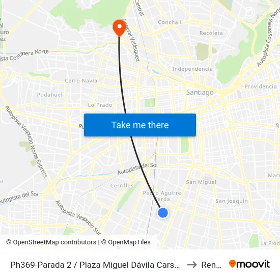 Ph369-Parada 2 / Plaza Miguel Dávila Carson to Renca map