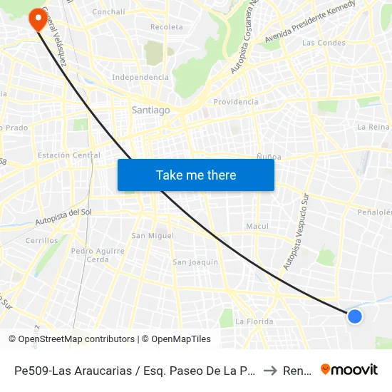 Pe509-Las Araucarias / Esq. Paseo De La Plaza to Renca map