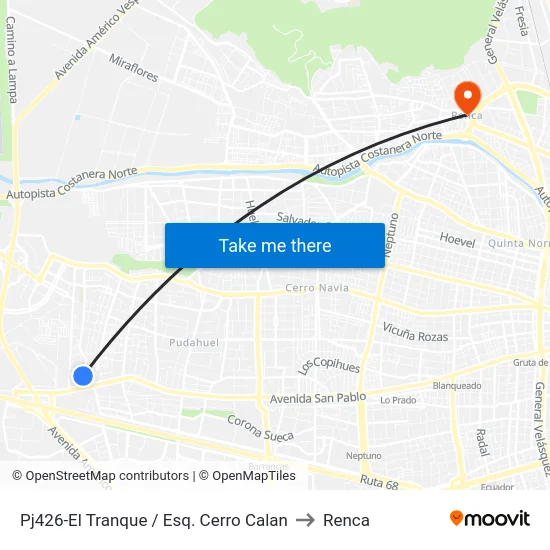 Pj426-El Tranque / Esq. Cerro Calan to Renca map