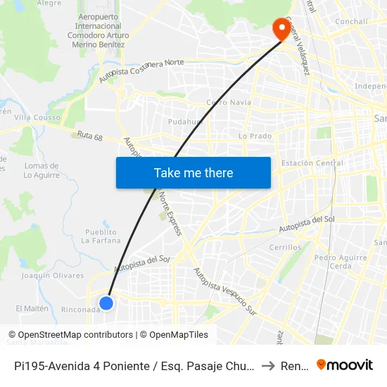 Pi195-Avenida 4 Poniente / Esq. Pasaje Chungará to Renca map