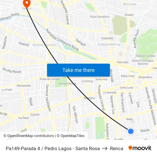 Pa149-Parada 4 / Pedro Lagos - Santa Rosa to Renca map