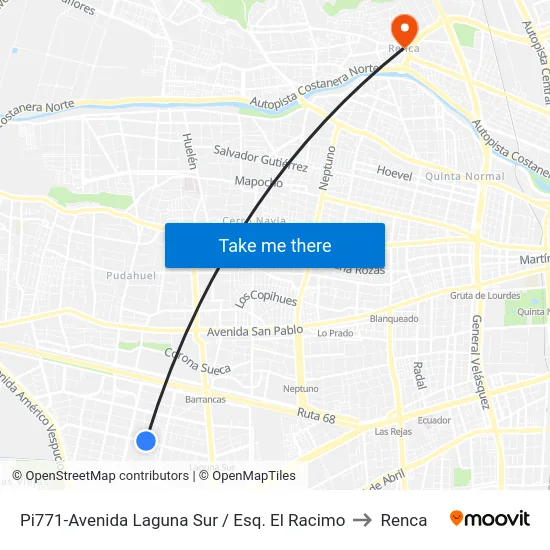 Pi771-Avenida Laguna Sur / Esq. El Racimo to Renca map