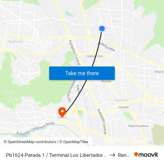 Pb1624-Parada 1 / Terminal Los Libertadores to Renca map