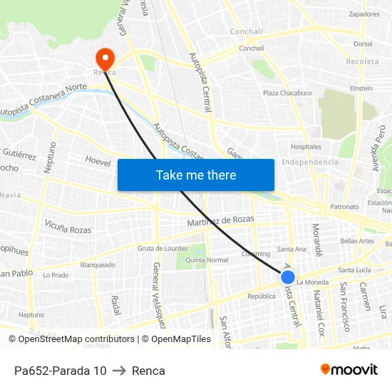 Pa652-Parada 10 to Renca map