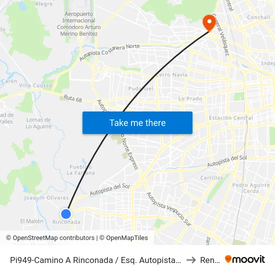 Pi949-Camino A Rinconada / Esq. Autopista Del Sol to Renca map