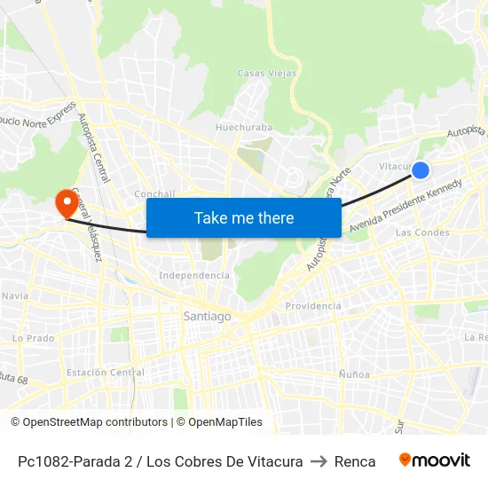 Pc1082-Parada 2 / Los Cobres De Vitacura to Renca map